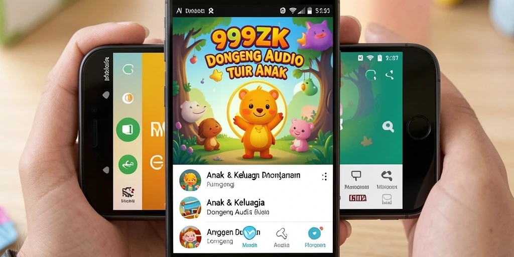 Tampilan antarmuka aplikasi 999ZK dengan pilihan dongeng audio.