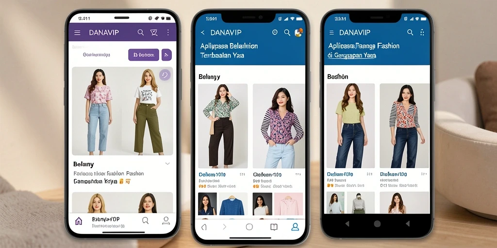 Antarmuka aplikasi DANAVIP yang menawan dan praktis untuk belanja fashion.