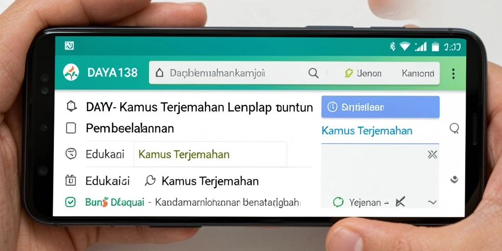 Antarmuka aplikasi DAYA138 dengan fitur kamus terjemahan yang intuitif.