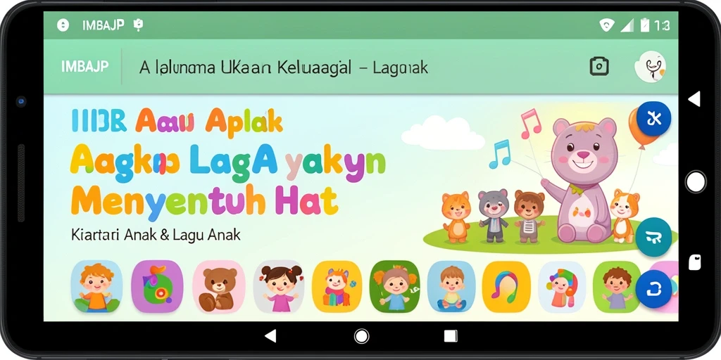 Antarmuka menarik dan berwarna-warni dari aplikasi IMBAJP untuk lagu anak.