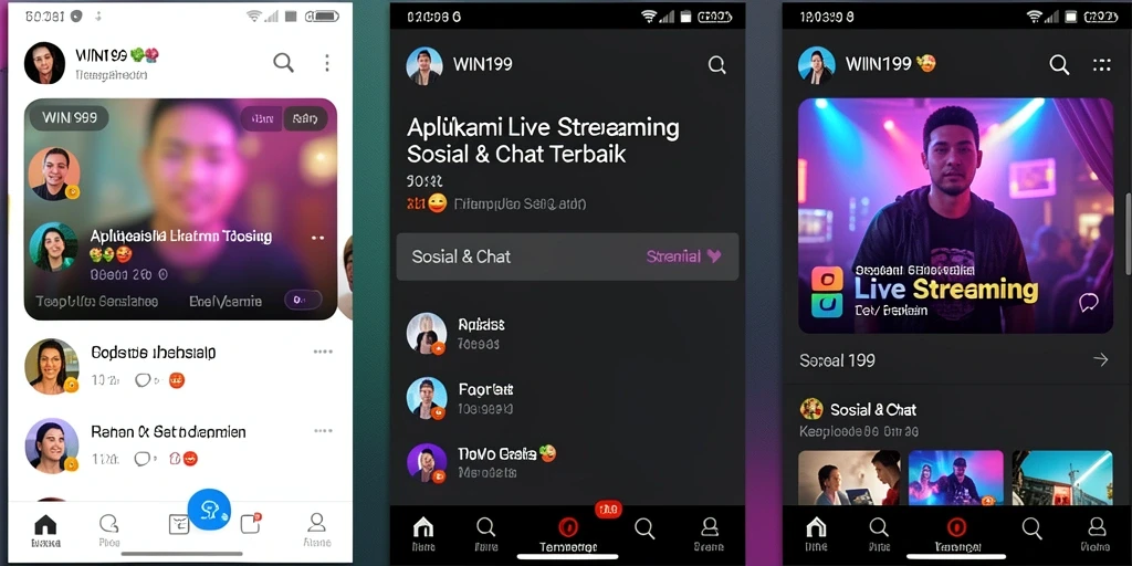 Antarmuka aplikasi Live Streaming WIN199 yang menarik dan interaktif.